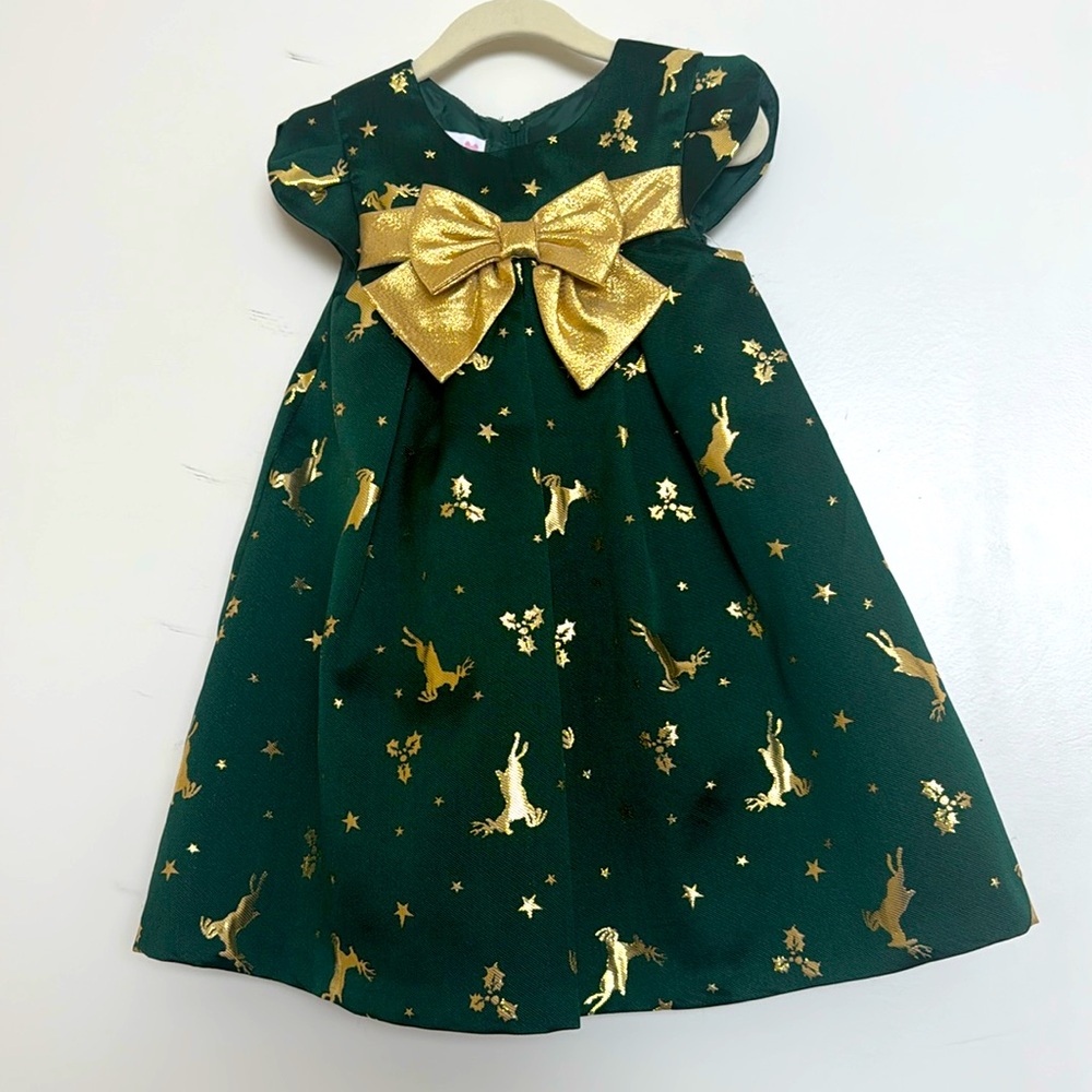 Bonnie Jean Gold Deer Holiday Dress 2T